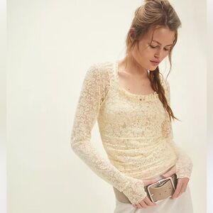 Free People NWT Lace Mesh Floral Ruffle Rosette 2 Piece Long Sleeve Medium